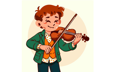 Cartoon Boy Playing a Violin 01