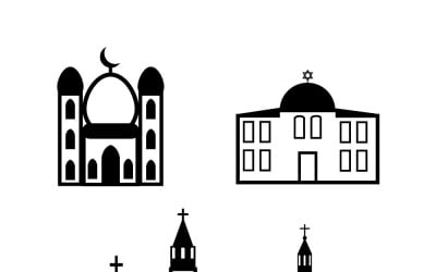 Church Building Silhouette Set with Cross Vector Icons