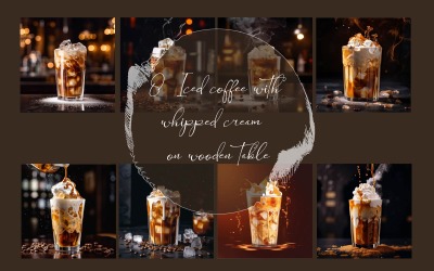 Eiskaffee mit Schlagsahne auf einem Holztisch