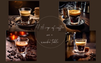 En kopp kaffe på ett träbord