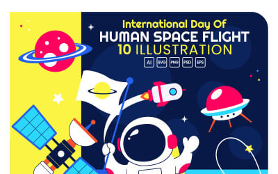 10 Human Space Flight Day Illustration