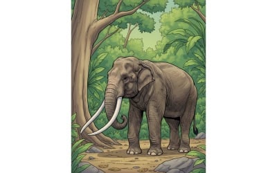 Indian Elephant Forest (Ai Illustration Image + Vector Line Art)