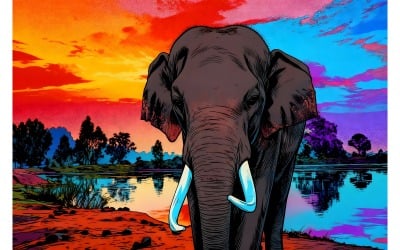 Mammal Outdoors Elephants Wild Elephant Kilimanjaro (Ai Illustration Image + Vector Line Art)
