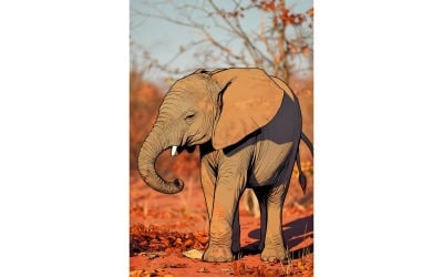 Vertical Shot African Elephant (Ai Illustration Image + Vector Line Art)