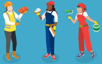 Female repairman ,  painter professional at work