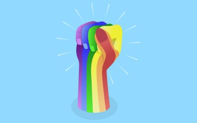 Lgbt concept,  rainbow fist rased up