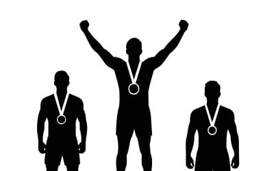 Zwycięzcy podium z medalami: triumf na pierwszym miejscu w centrum oraz dwóch zdobywców drugiego miejsca na scenie