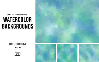 Conjunto de fondos de acuarela: texturas abstractas en tonos verdes y azules suaves