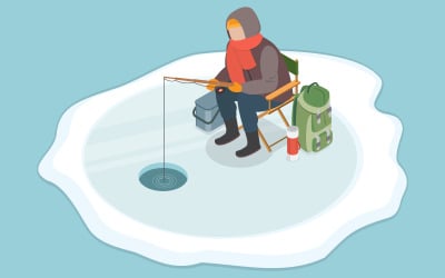 Winter fishing,  fishermen on a frozen pond