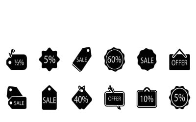 Collection of black sale and offer tags on a white background