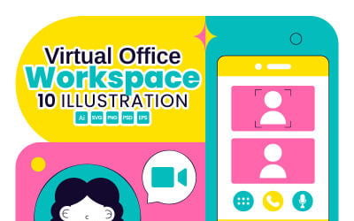 10 Illustration av virtuella kontorsarbetsytor