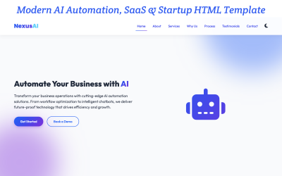 Modern AI-automation, SaaS och startup HTML-mall