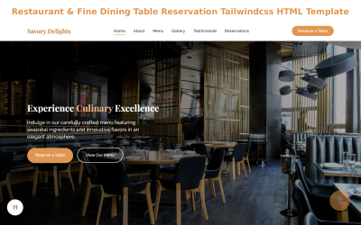 Tischreservierung in Restaurants und gehobenen Restaurants: Tailwind CSS HTML-Vorlage