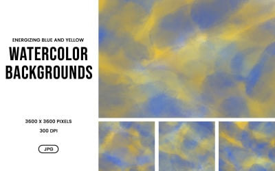 Watercolor Background Set – Energizing Blue &amp;amp; Yellow Abstract Textures