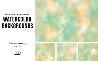 Watercolor Background Set – Vintage Green and Orange Abstract Textures
