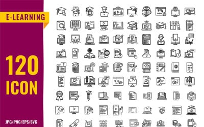 E-Learning Outline Icons Pack –(SVG, EPS, PNG, JPG)