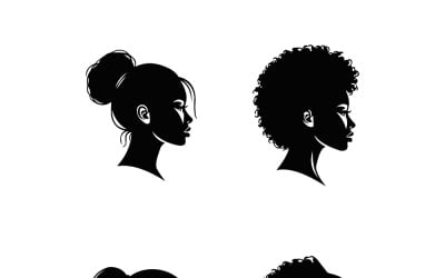 Collezione di silhouette di profili di donne nere con diverse acconciature naturali