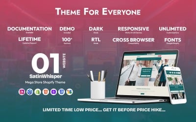 Тема Shopify SatinWhisper — создана для высокоэффективных интернет-магазинов модной одежды.