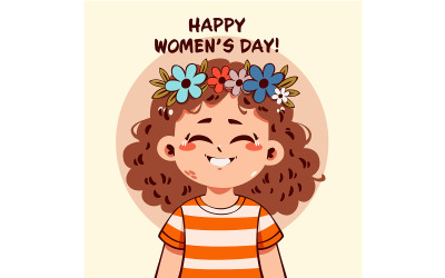 Cartoon of a Girl Decorated with Flowers in Her Hair