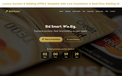 Luxe veiling- en biedings-HTML5-template met live aftelling en realtime biedingsinterface