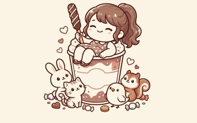 Modern Wall Art Illustration With Woman Character Smoothie And Cute Pets