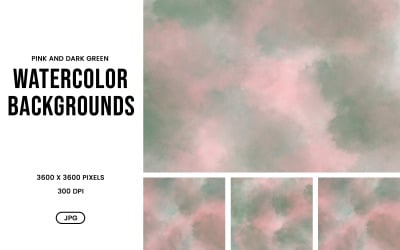 Watercolor Background Set – Pink Dark Green Abstract Textures