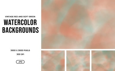 Watercolor Background Set – Vintage Red Soft Green Abstract Textures