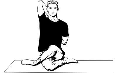 Adult Man Practicing Yoga Home Illustration Vector Line Art