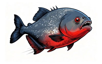Primer plano de una piraña nadando en aguas abiertas (imagen de ilustración AI + arte lineal vectorial)