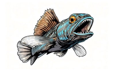 Primer plano de un pez con la boca abierta (imagen de ilustración AI + arte lineal vectorial)