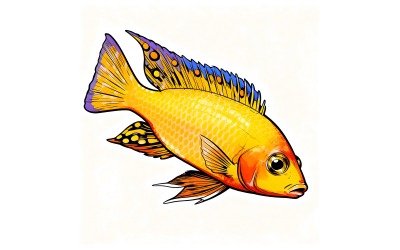 Colorful Fish Underwater Background With Bubbles (Ai Illustration Image + Vector Line Art)