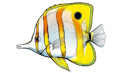Copperband Butterflyfish Chelmon Rostratus (Ai Illustration Image + Vector Line Art)