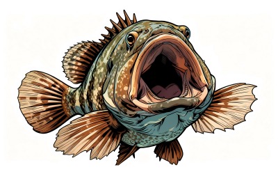 Giant Fish Open Mouth (Ai Illustration Image + Vector Line Art)