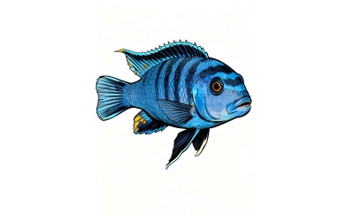Selective Shot Aquarium Blue With Black Patterns (Ai Illustration Image + Vector Line Art)