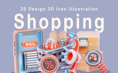 Stilisiertes 3D-Shopping-Symbol