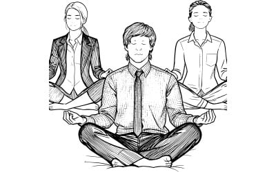 Business People Doing Yoga Park Vector Line Art