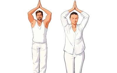 Couple Performing Yoga Safari Vacation Illustration