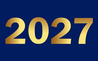 Golden 2027 Numbers On Blue Background For New Year Celebration And Future Concept Design