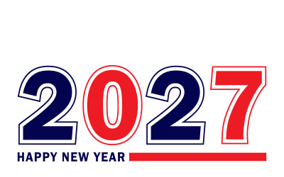Happy New Year 2027 Bold Red and Blue Numeric Graphic Design Celebratory Holiday Greeting