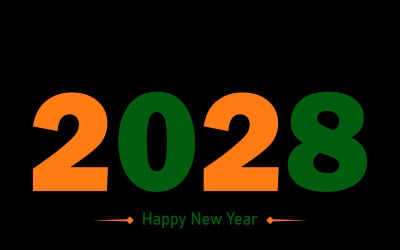 Happy New Year 2028 Greeting Design With Bold Orange and Green Numerals on Black Background