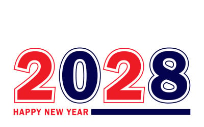 2028 Happy New Year Banner With Bold Red and Blue Numbers Holiday Celebration Design