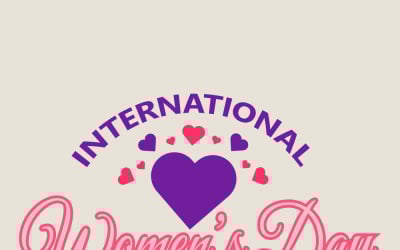 International Women's Day 8th March Celebration Graphic With Hearts, Love And Feminine Typography