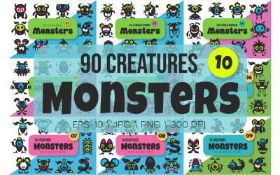 Big Bundle Whimsical Monsters Pack 10. Tshirt, PNG.