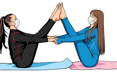 Cute Girls Doing Yoga Masks Illustration