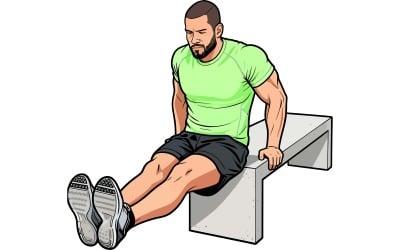 Determined Sporty Man Doing Triceps Dips Benches Illustration
