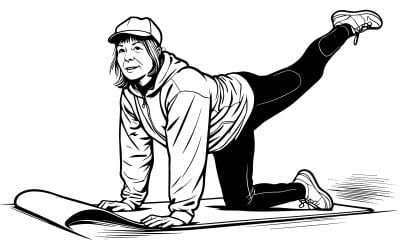 Elderly Woman Working Out Outdoors Vector Line Art