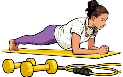Female With Headphones Doing Fitness Home Illustration