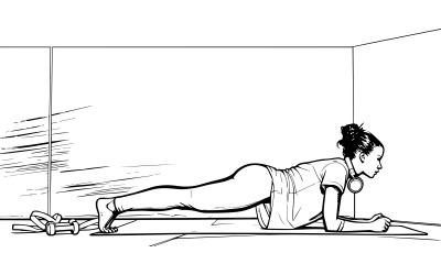 Female With Headphones Doing Fitness Home Vector Line Art
