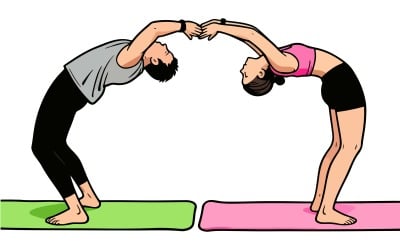 Friends Together Outdoors Practicing Yoga Positions Illustration