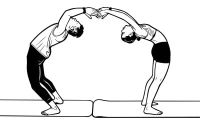 Friends Together Outdoors Practicing Yoga Positions Vector Line Art